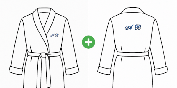 Brodering av initialer på venstre bryst + rygg